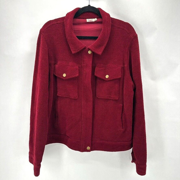 FAHERTY Textured Plush Jacket Womens XL Red Chore Barn Preppy Outdoor Ranch Farm - Picture 11 of 11
